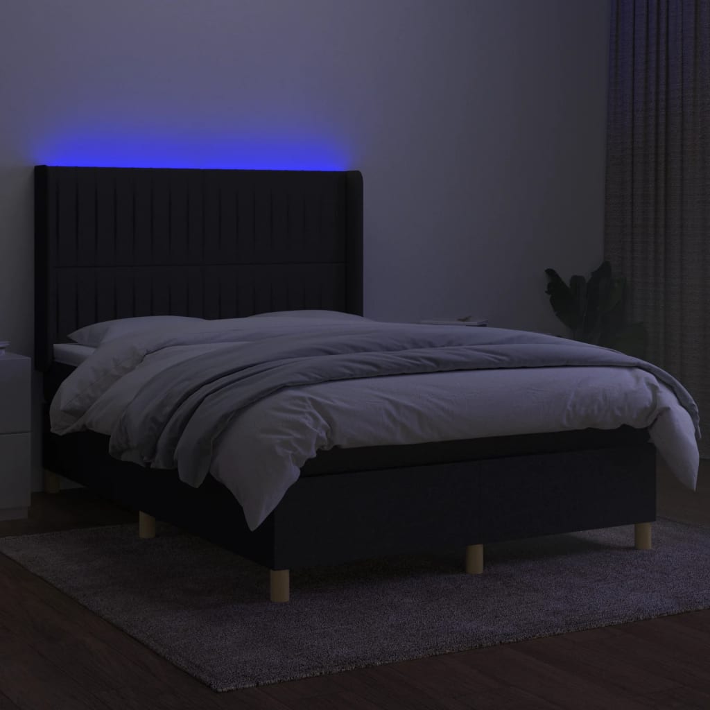 Letto A Molle Con Materasso E Led Nero 140x190 Cm In Tessuto - Image 3