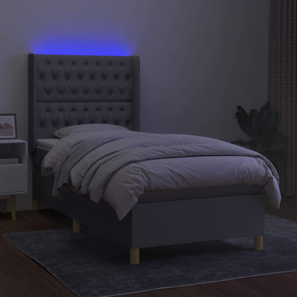 Letto A Molle Materasso E Led Grigio Chiaro 90x200 Cm Tessuto - Image 3