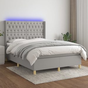 Letto A Molle Materasso E Led Grigio Chiaro 140x200 Cm Tessuto