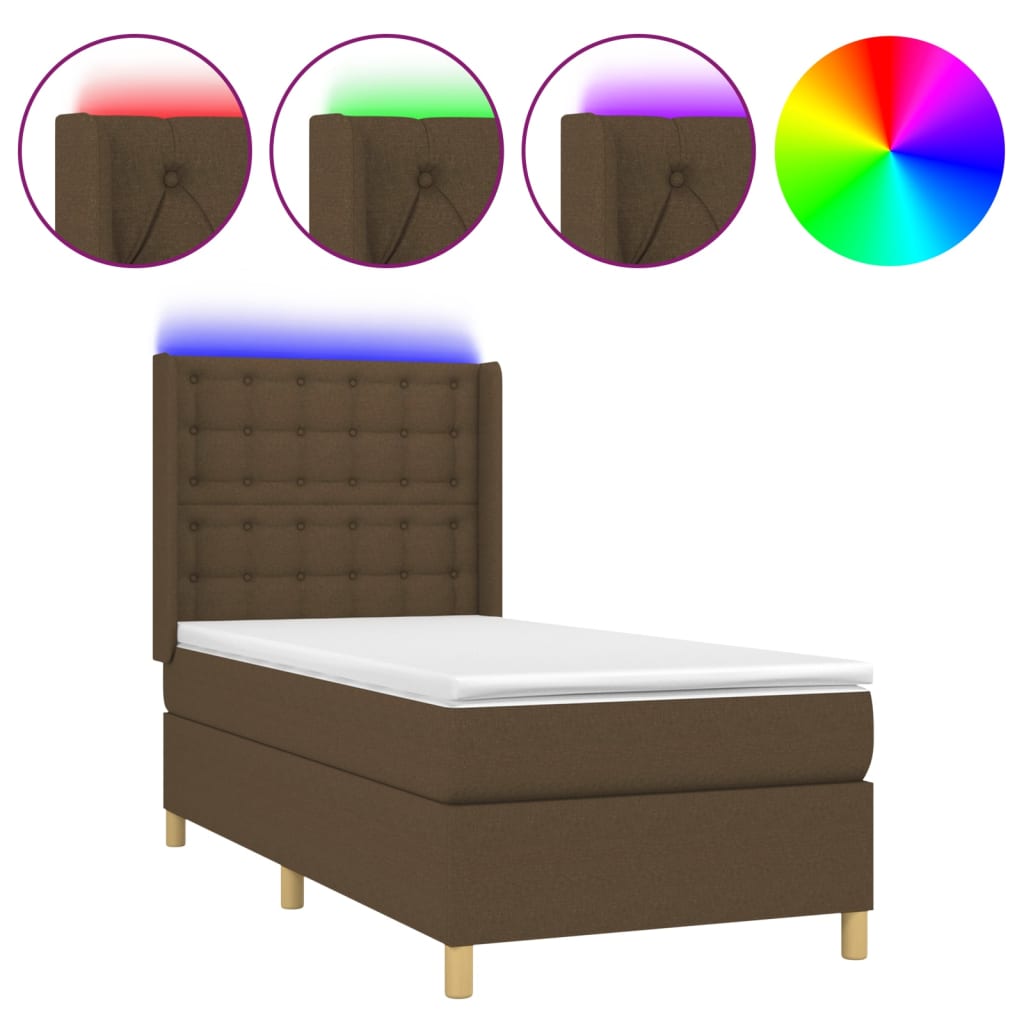 Letto A Molle Materasso E Led Marrone Scuro 100x200 Cm Tessuto - Image 2