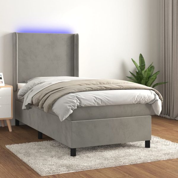 Letto A Molle Materasso E Led Grigio Chiaro 90x190 Cm Velluto