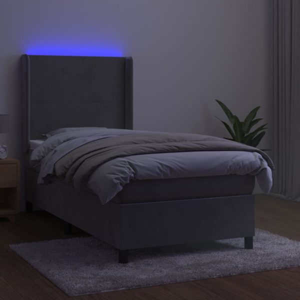 Letto A Molle Materasso E Led Grigio Chiaro 90x190 Cm Velluto - Image 3
