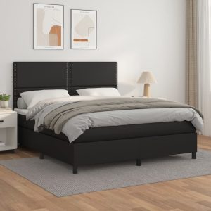 Giroletto A Molle Con Materasso Nero 160x200 Cm In Similpelle