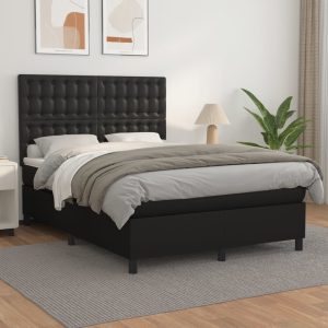 Giroletto A Molle Con Materasso Nero 140x190 Cm In Similpelle