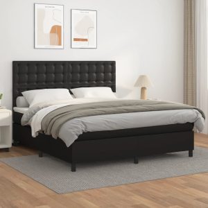 Giroletto A Molle Con Materasso Nero 160x200 Cm In Similpelle