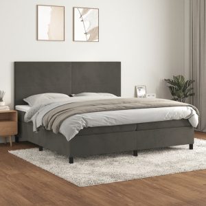 Giroletto A Molle Con Materasso Grigio Scuro 200x200 Cm Velluto