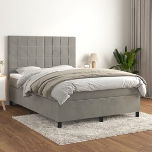 Giroletto A Molle Con Materasso Grigio Chiaro 140x190cm Velluto