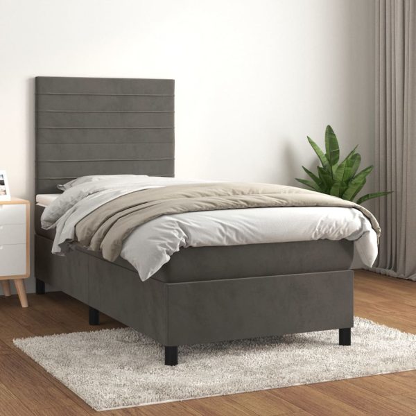Giroletto A Molle Con Materasso Grigio Scuro 90x190 Cm Velluto