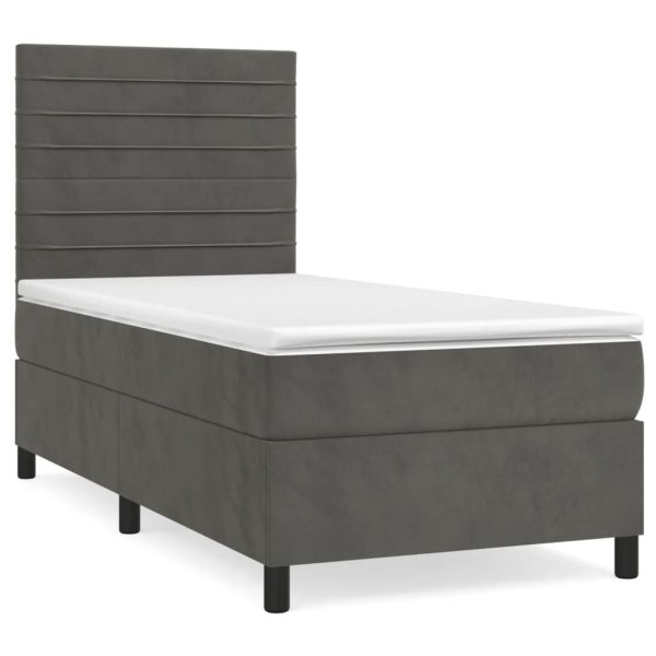 Giroletto A Molle Con Materasso Grigio Scuro 90x190 Cm Velluto - Image 2