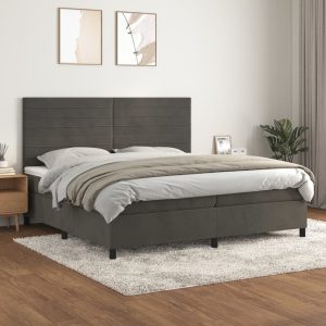 Giroletto A Molle Con Materasso Grigio Scuro 200x200 Cm Velluto