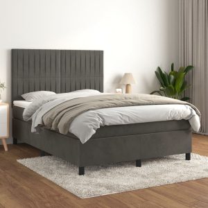 Giroletto A Molle Con Materasso Grigio Scuro 140x190 Cm Velluto
