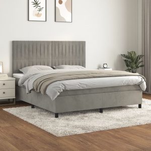 Giroletto A Molle Con Materasso Grigio Chiaro 180x200cm Velluto