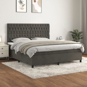Giroletto A Molle Con Materasso Grigio Scuro 180x200 Cm Velluto