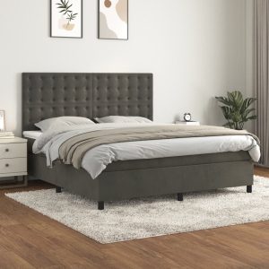 Giroletto A Molle Con Materasso Grigio Scuro 180x200 Cm Velluto