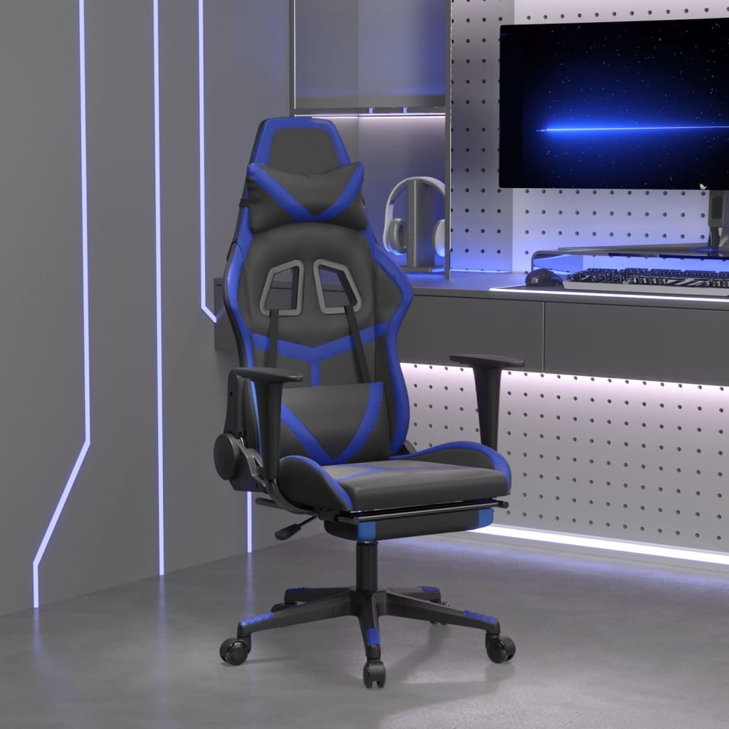 Sedia Da Gaming Con Poggiapiedi Nero E Blu In Similpelle