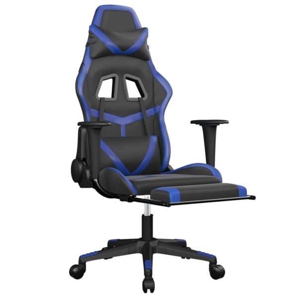 Sedia Da Gaming Con Poggiapiedi Nero E Blu In Similpelle - Image 6