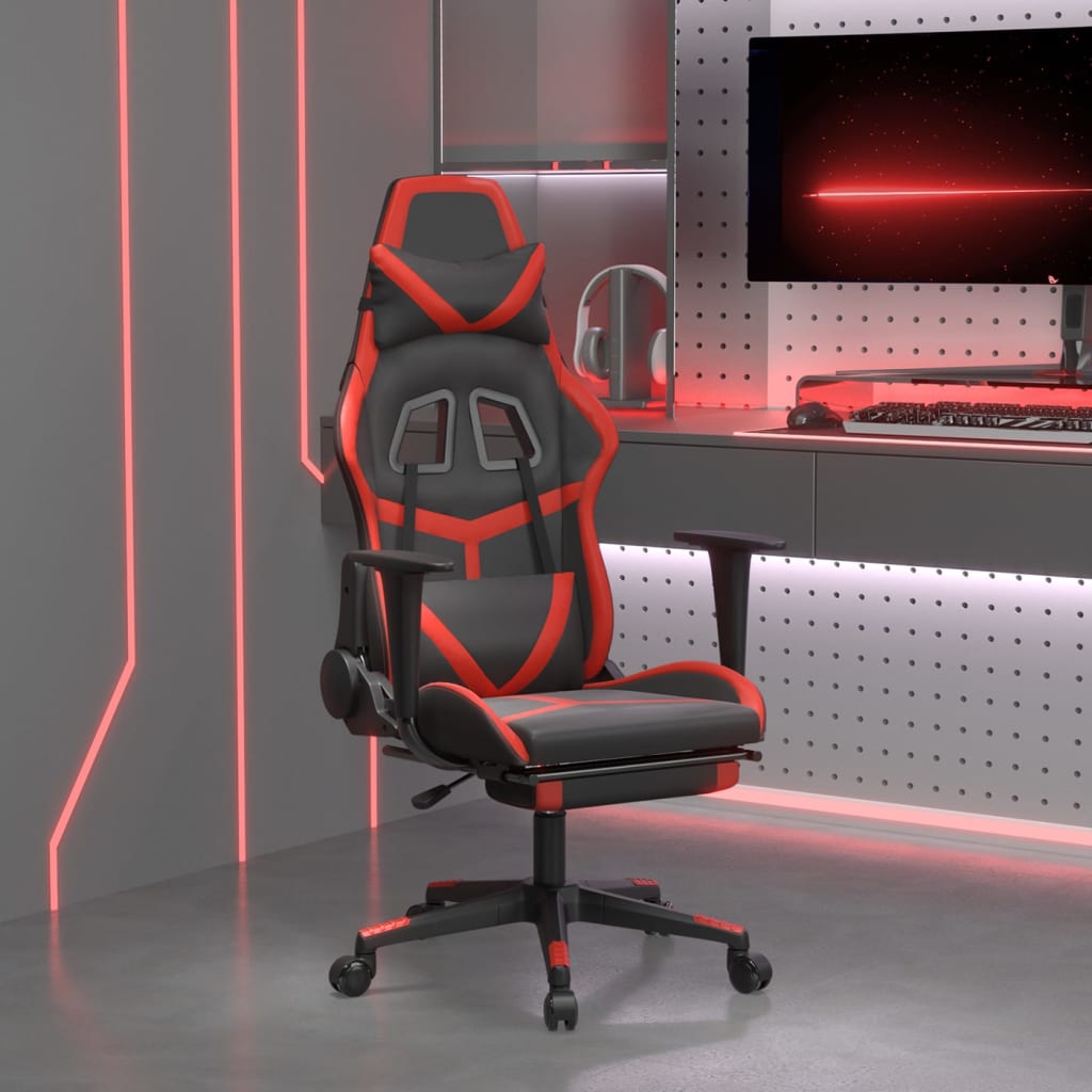 Sedia Da Gaming Con Poggiapiedi Nero E Rosso In Similpelle
