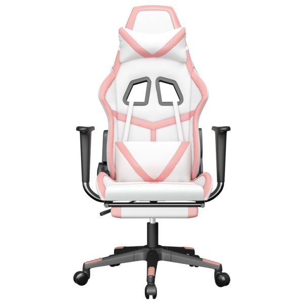 Sedia Da Gaming Con Poggiapiedi Bianco E Rosa In Similpelle - Image 3
