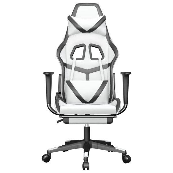 Sedia Da Gaming Con Poggiapiedi Bianco E Nero In Similpelle - Image 3