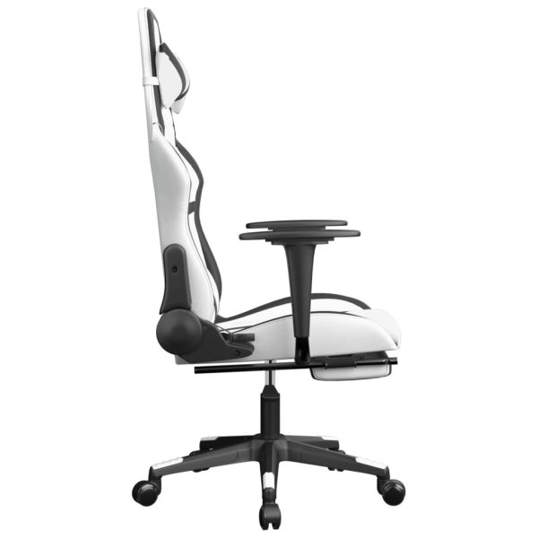 Sedia Da Gaming Con Poggiapiedi Bianco E Nero In Similpelle - Image 4