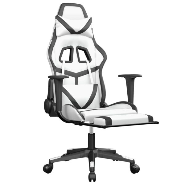 Sedia Da Gaming Con Poggiapiedi Bianco E Nero In Similpelle - Image 6