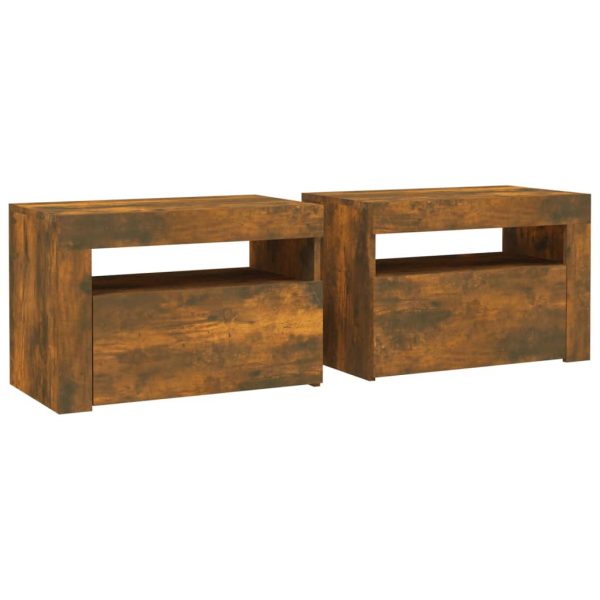 Comodini 2 Pz Con Luci Led Rovere Fumo 60x35x40 cm - Image 3