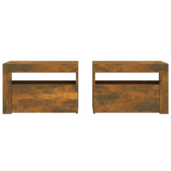 Comodini 2 Pz Con Luci Led Rovere Fumo 60x35x40 cm - Image 4