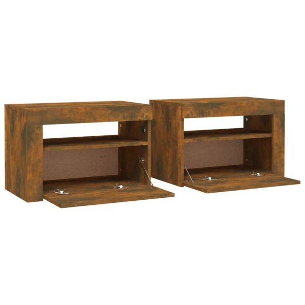Comodini 2 Pz Con Luci Led Rovere Fumo 60x35x40 cm - Image 5
