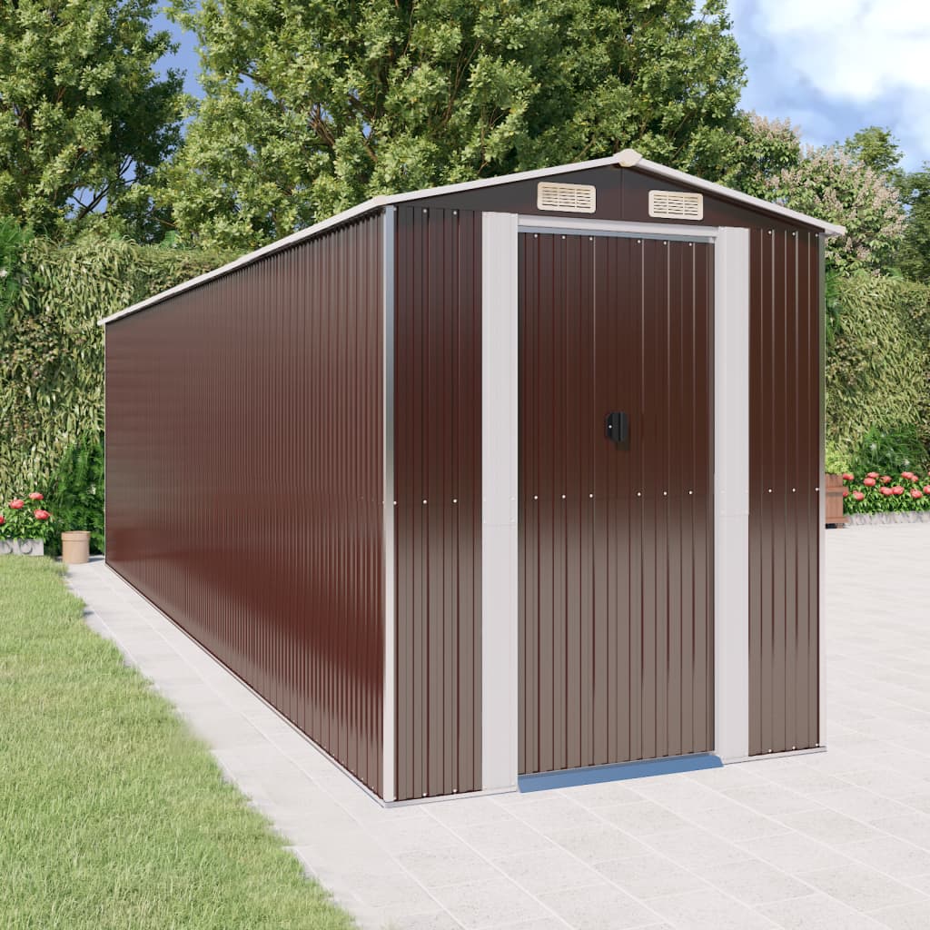 Capanno Da Giardino Marrone Scuro 192x689x223cm Acciaio Zincato