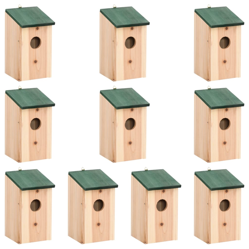 Casette Per Uccelli 10 Pz In Legno Massello Di Abete 12x12x22cm