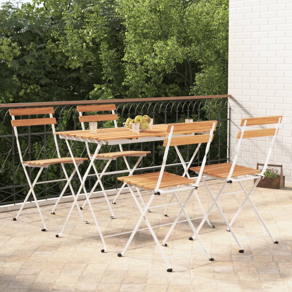 Set Bistrò Pieghevole 5pz In Legno Massello Di Acacia E Acciaio