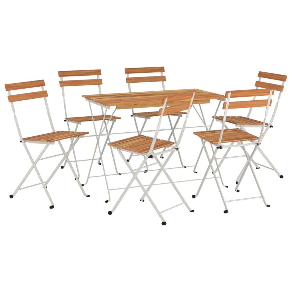 Set Bistrò Pieghevole 7pz In Legno Massello Di Acacia E Acciaio - Image 3