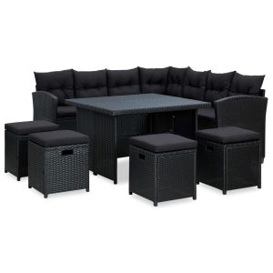 Set Divani Da Giardino 6 Pz Con Cuscini In Polyrattan Nero
