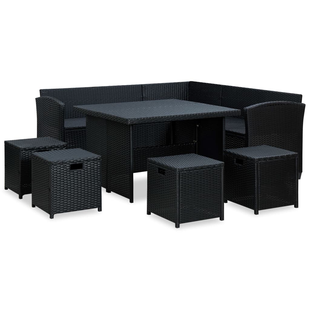Set Divani Da Giardino 6 Pz Con Cuscini In Polyrattan Nero - Image 3