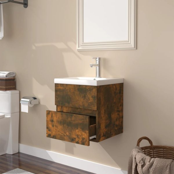 Mobile Bagno Con Lavabo Integrato Rovere Fumo Legno Multistrato - Image 4