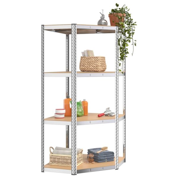 Scaffali A 4 Ripiani 3 Pz Argento Acciaio E Legno Multistrato - Image 4