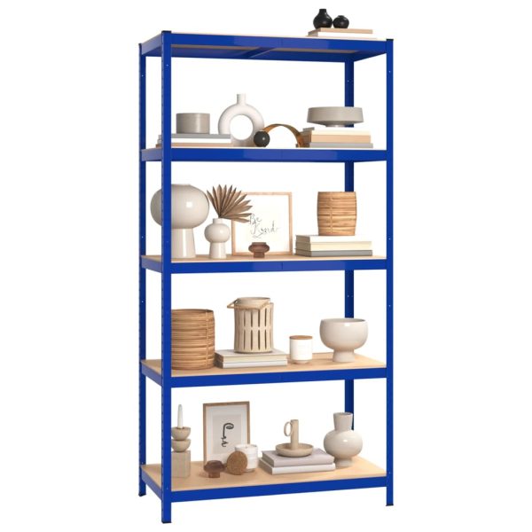 Scaffali A 5 Ripiani 4 Pz Blu In Acciaio E Legno Multistrato - Image 3