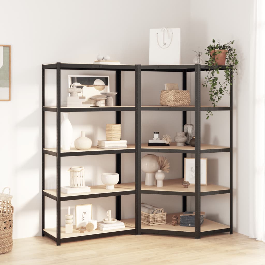 Scaffali Resistenti 5 Ripiani 2pz Grigio Acciaio E Multistrato