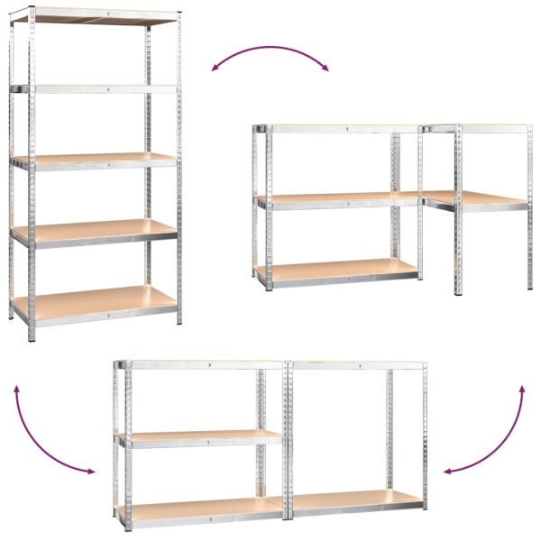 Scaffali 5 Ripiani 2 Pz Argento In Acciaio E Legno Multistrato - Image 6