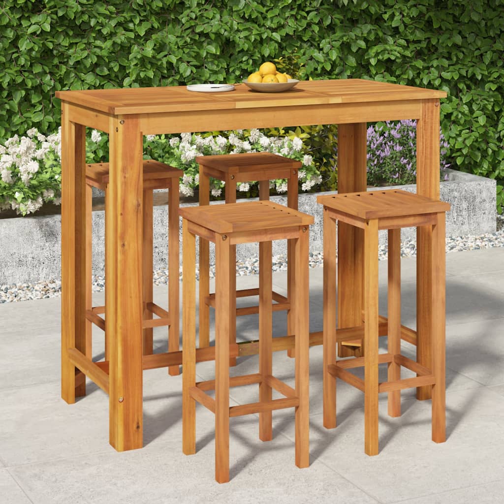 Set Da Bar Da Giardino 5 Pz In Legno Massello Di Acacia