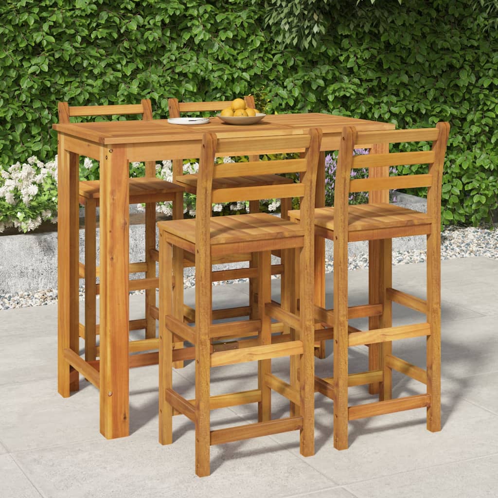 Set Da Bar Da Giardino 5 Pz In Legno Massello Di Acacia