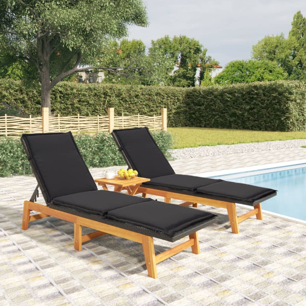 Set Mobili Da Giardino 3 Pz Polyrattan E Legno Massello Acacia