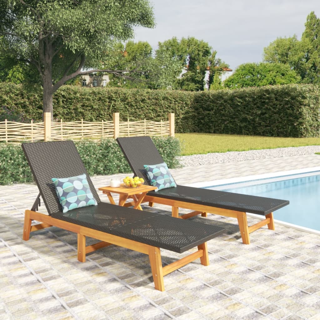 Set Mobili Da Giardino 3 Pz Polyrattan E Legno Massello Acacia
