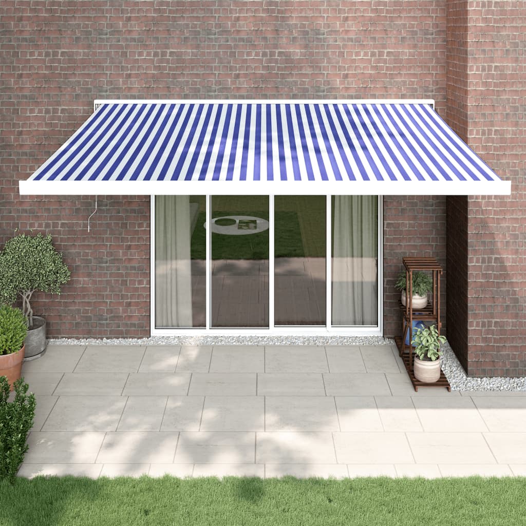 Tenda Da Sole Retrattile Blu E Bianca 4x3 M Tessuto E Alluminio