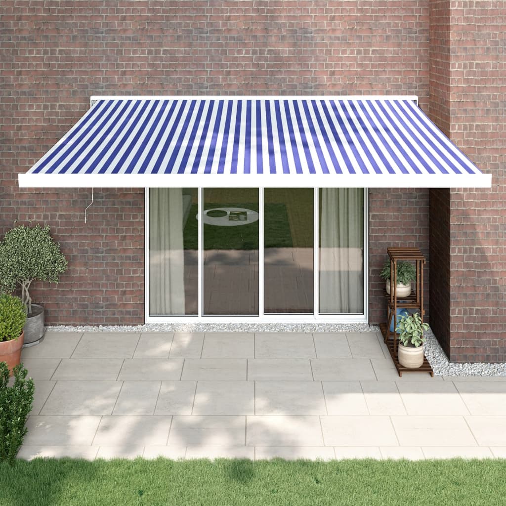 Tenda Sole Retrattile Blu E Bianca 4,5x3 M Tessuto E Alluminio