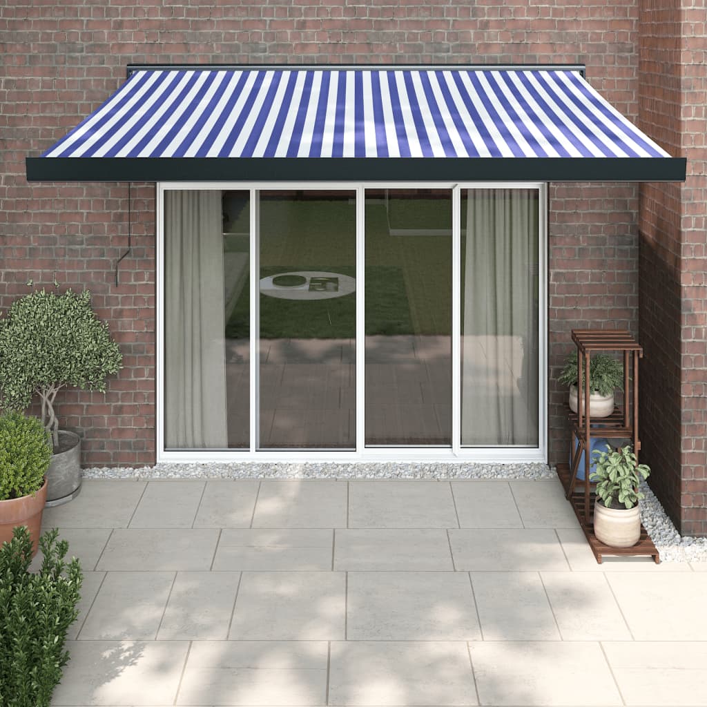 Tenda Sole Retrattile Blu E Bianca 3x2,5 M Tessuto E Alluminio