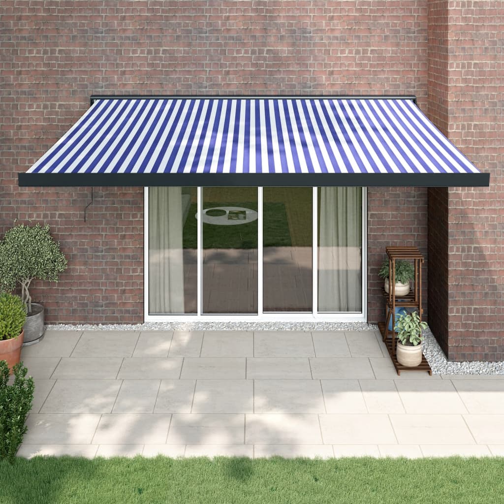 Tenda Da Sole Retrattile Blu E Bianca 4x3 M Tessuto E Alluminio