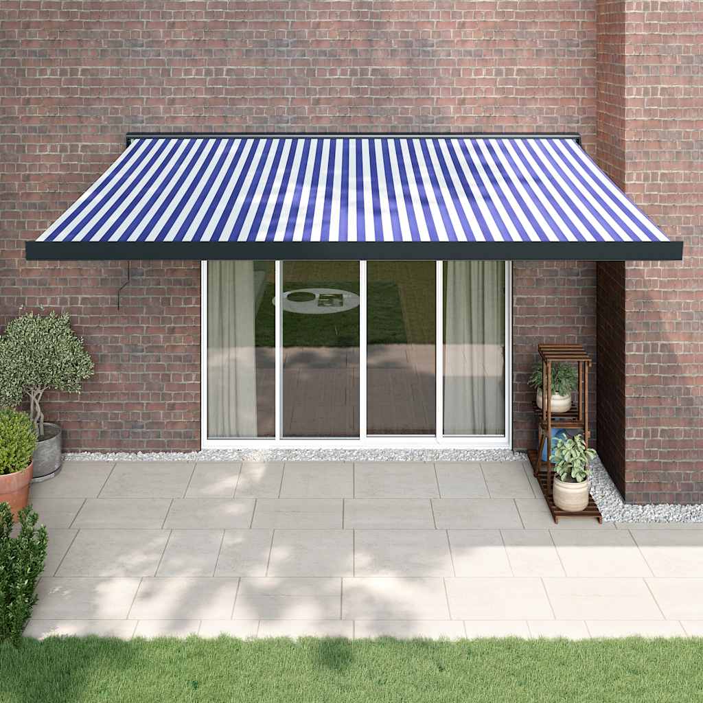 Tenda Sole Retrattile Blu E Bianca 4,5x3 M Tessuto E Alluminio