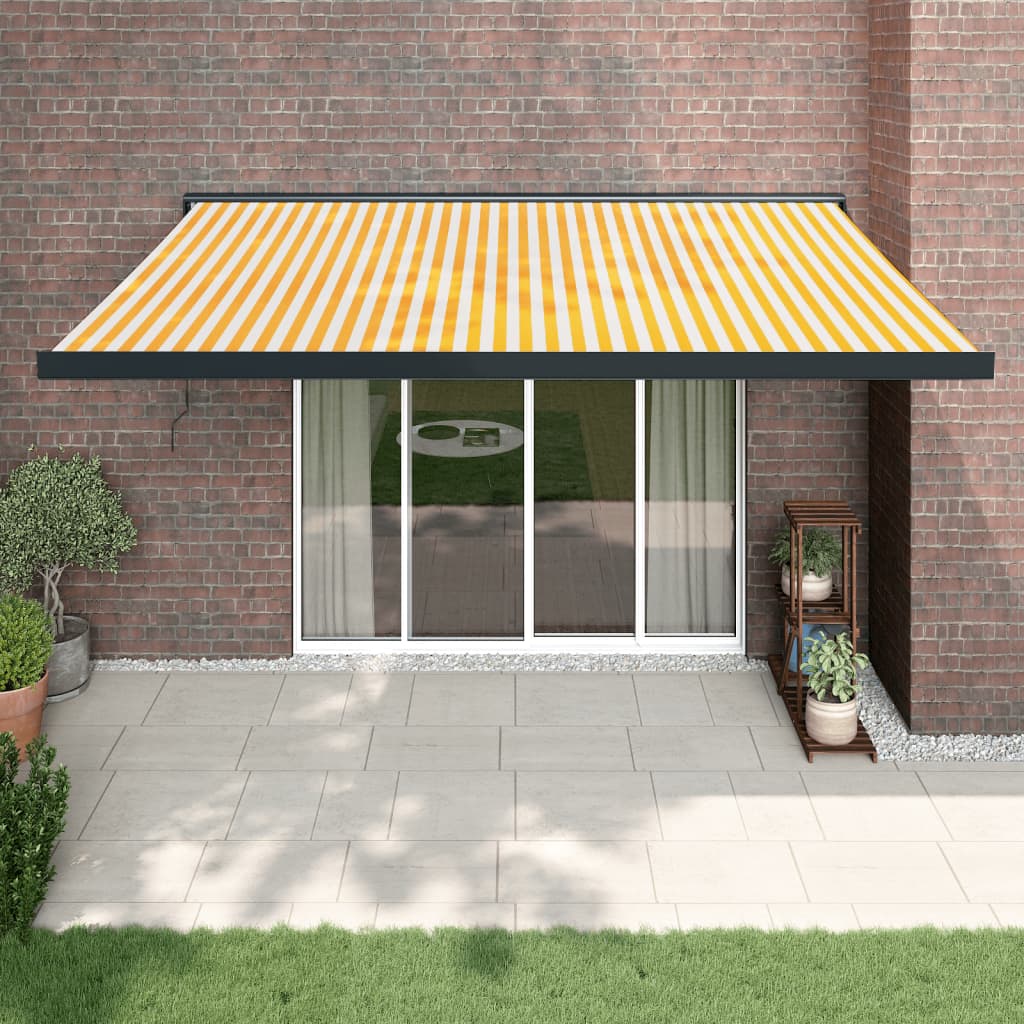 Tenda Sole Retrattile Gialla E Bianca 4x3 M Tessuto E Alluminio