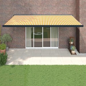 Tenda Sole Retrattile Gialla E Bianca 5x3 M Tessuto E Alluminio